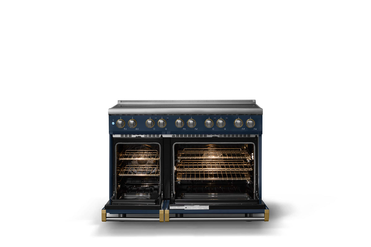 Viking - 48 in. Wide 6 Elements Pro 5 Series 7.3 Cu.Ft. Freestanding 6 Element Induction Convection Range with Brushed Brass Trim - Slate Blue
