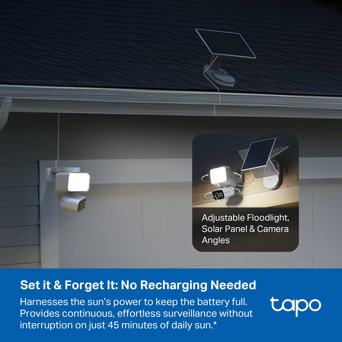TP-Link - Tapo Wireless Floodlight Pan-Tilt Security Camera, 360° Viewing, 2K Crystal-Clear Video, Solar Charged - No Monthly Fees - White