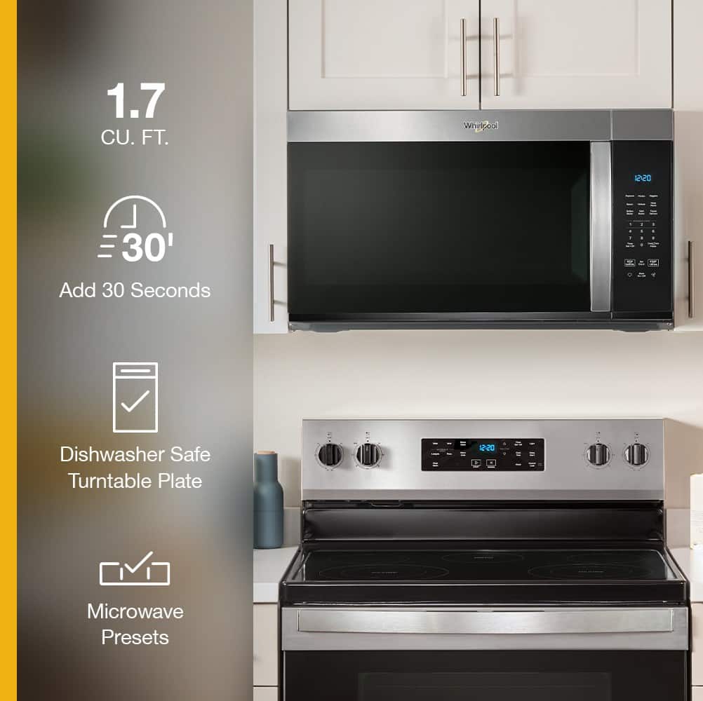 Whirlpool - 1.7 Cu. Ft. Over-the-Range Microwave with 1000-Watts Cooking Power - Stainless Steel
