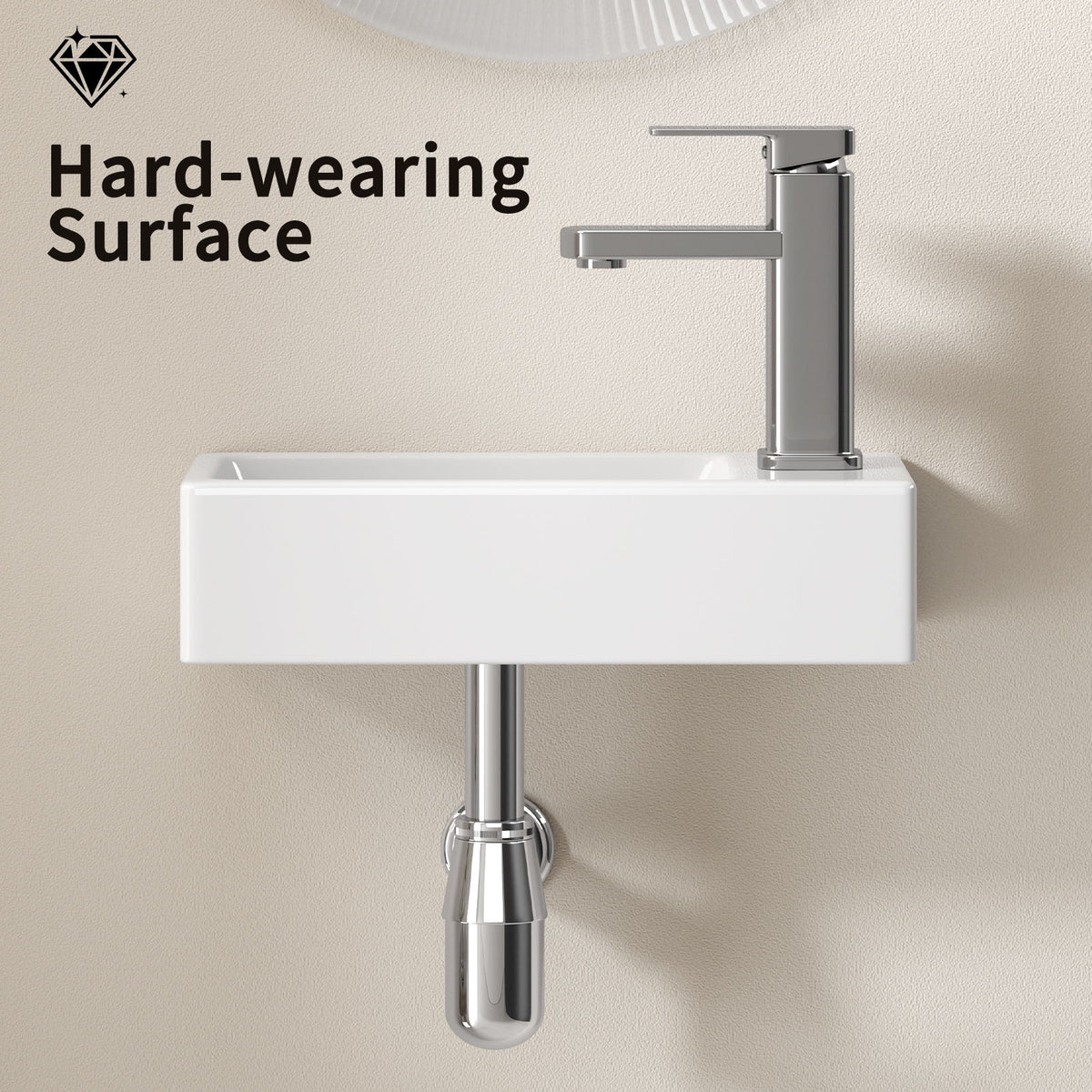 Lavabo de pared con grifo y desagüe