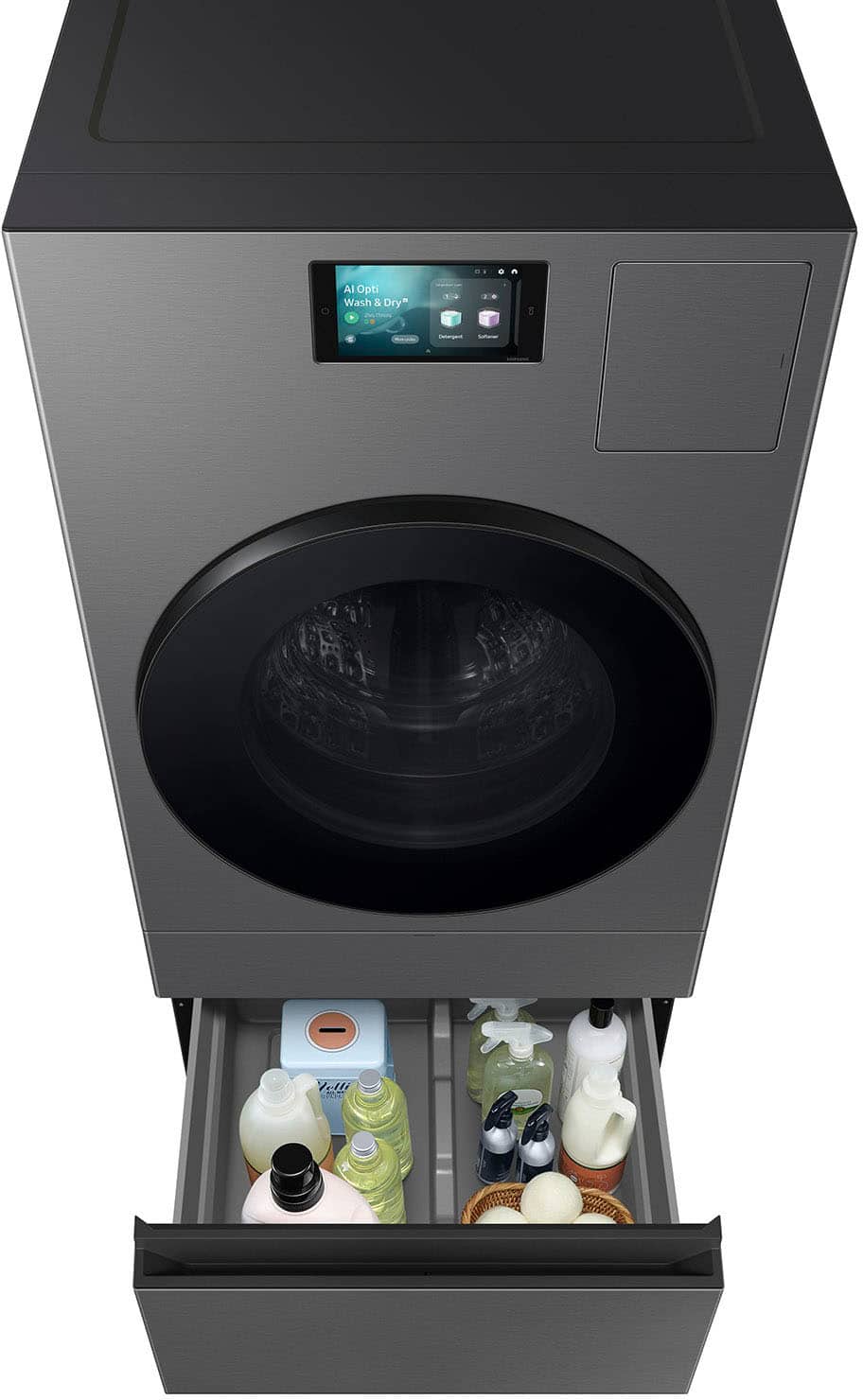 Samsung - Bespoke AI All-in-One Washer/Dryer Laundry Pedestal with Storage Drawer - Dark Steel