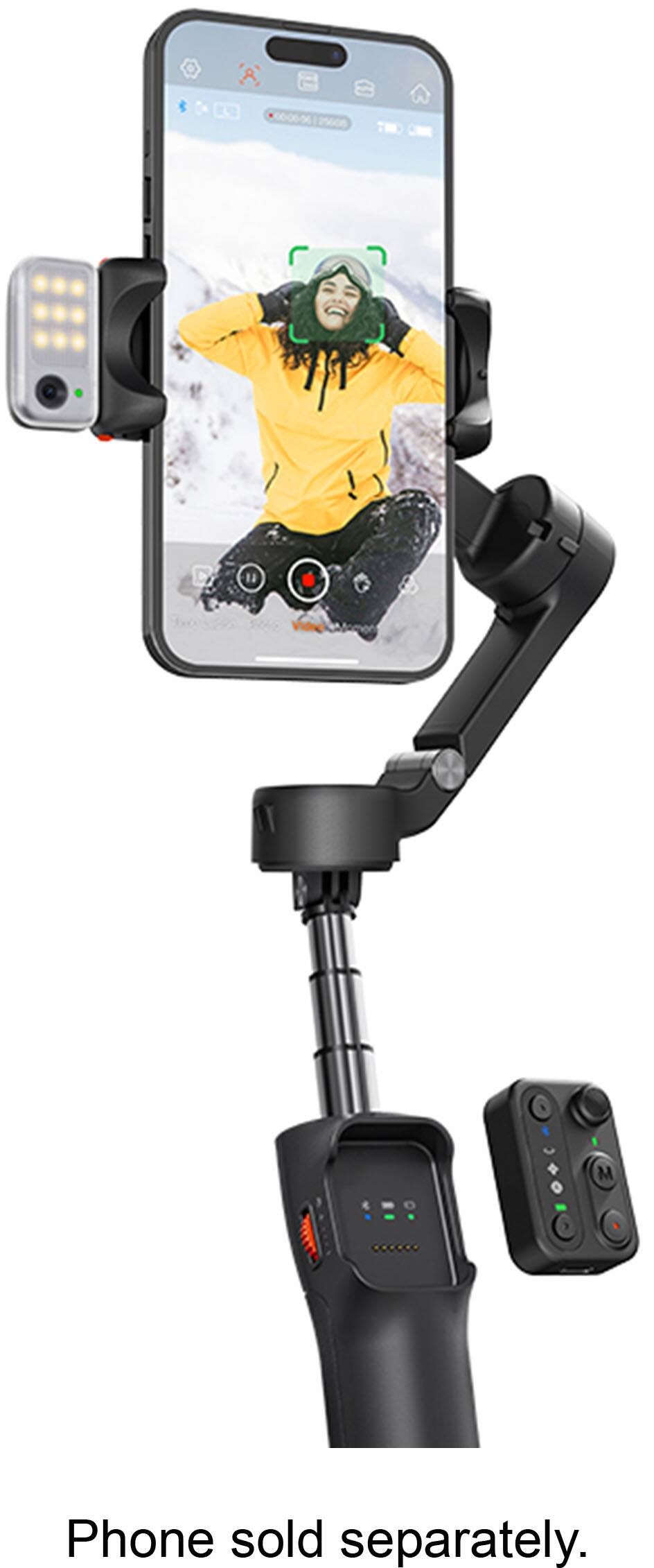 Hohem - iSteady V3 3-Axis Gimbal Stabilizer for Smartphone w/ AI Tracking, Detachable Remote, Extendable Pole, & Magnetic Light - Black
