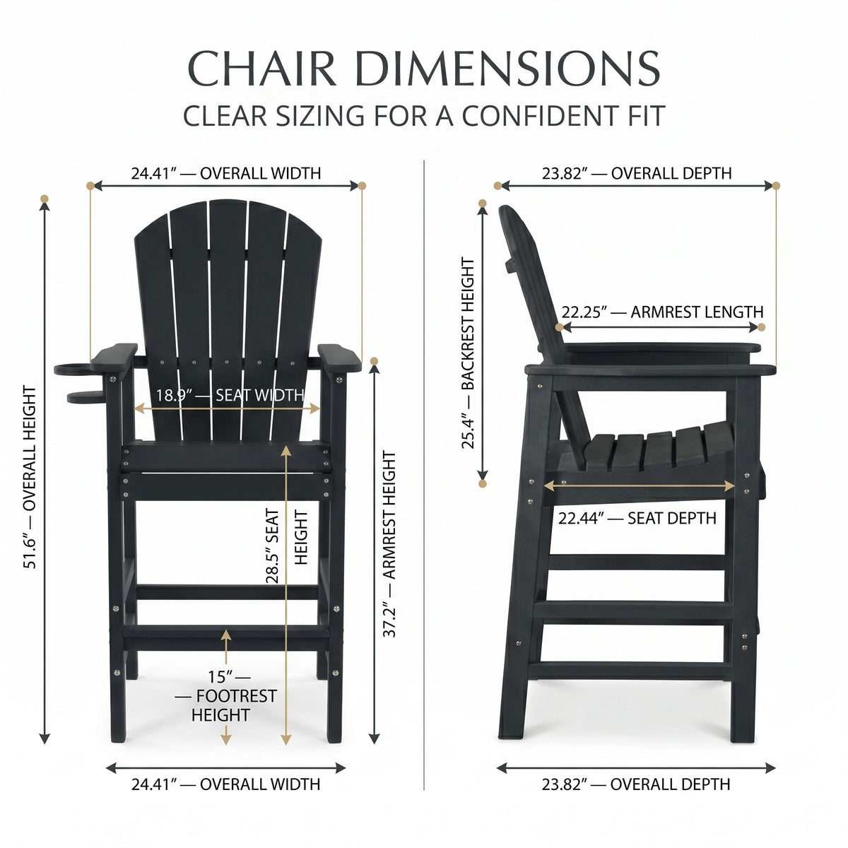Silla Adirondack de altura de barra con portavasos y reposabrazos
