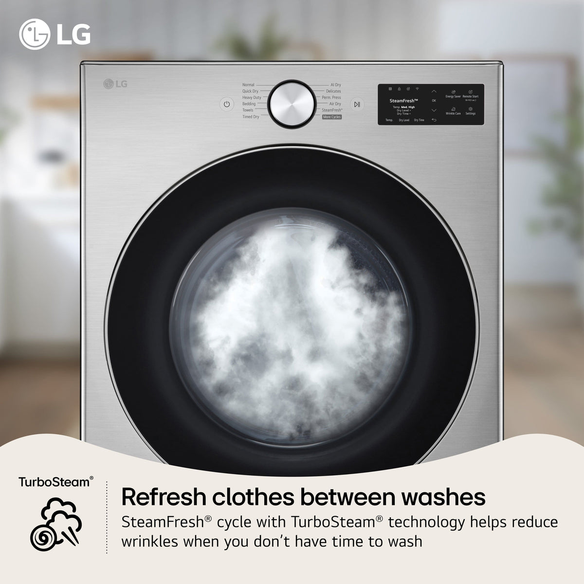 LG - 7.4 Cu. Ft. Smart Gas Dryer with Steam and AI Sensor Dry - Graphite Steel