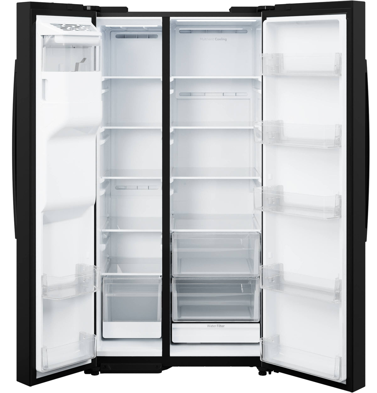 GE - 36 in. Wide 23.6 Cu. Ft. Freestanding Counter-Depth Side-By-Side Refrigerator ith Extra Tall Water and Ice Dispenser - Black