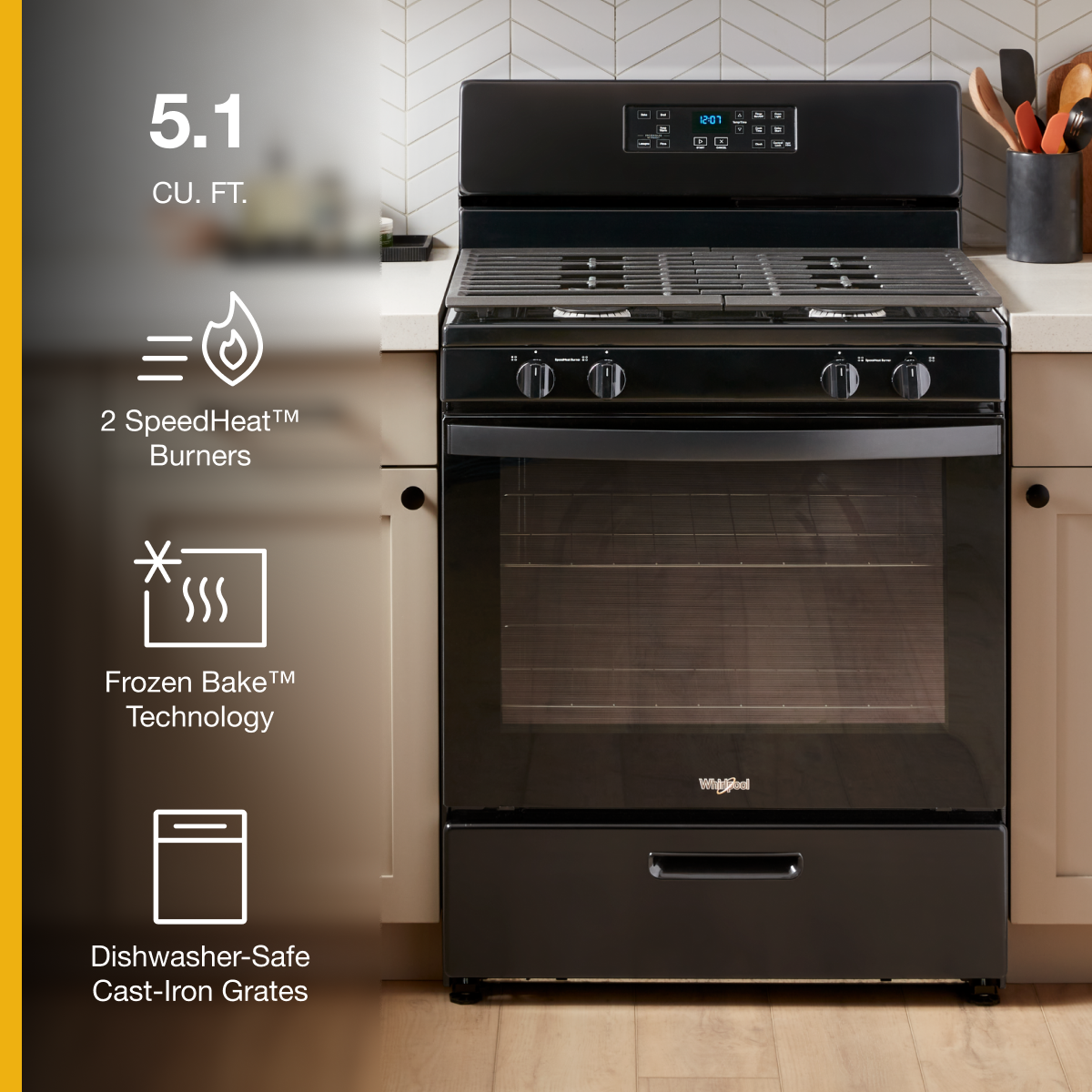 Whirlpool - 30 in. Wide 4 burners 5.1 cu. ft. Freestanding Gas Range with Broiler Drawer - Black