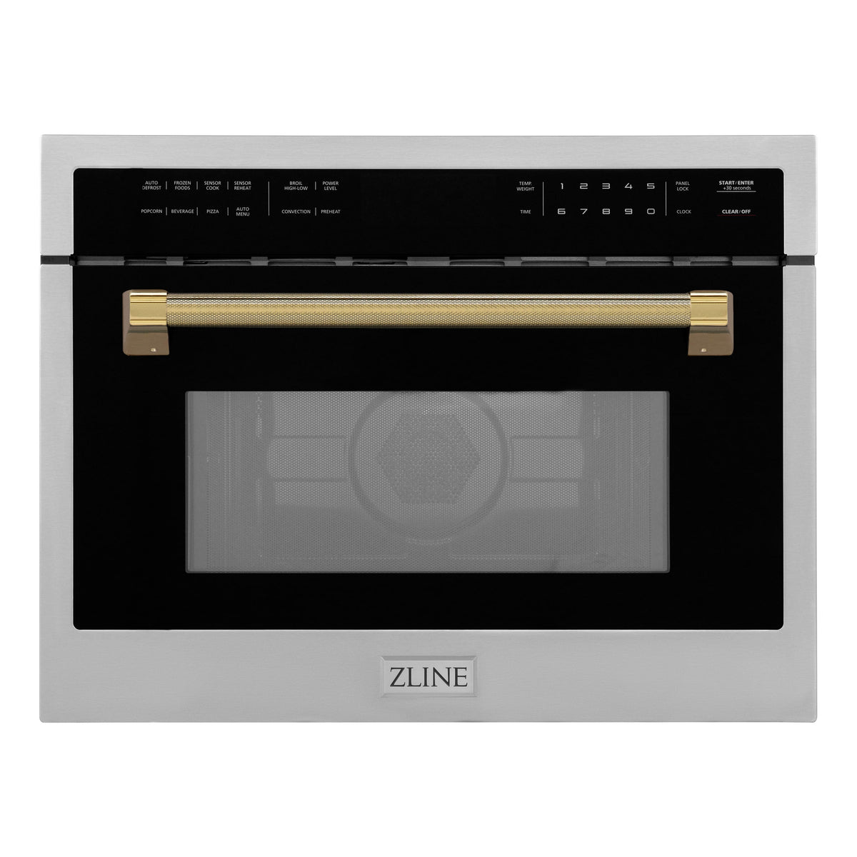 ZLINE - Autograph 24 in. 1.6 cu ft. Built-in Convection Microwave Oven and Polished Gold Helix Handle - Stainless Steel