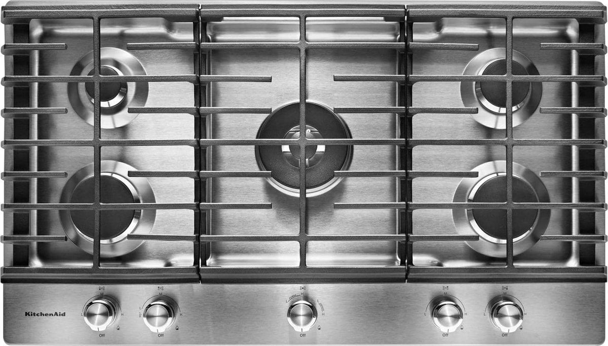 KitchenAid - 36 in. Wide 5 burners Gas Cooktop - Stainless Steel