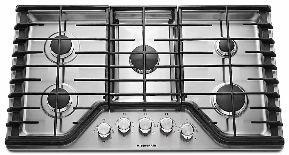 KitchenAid - 36 in. Wide 5 burners Built-In Gas Cooktop - Stainless Steel