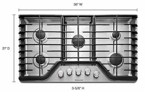 KitchenAid - 36 in. Wide 5 burners Built-In Gas Cooktop - Stainless Steel