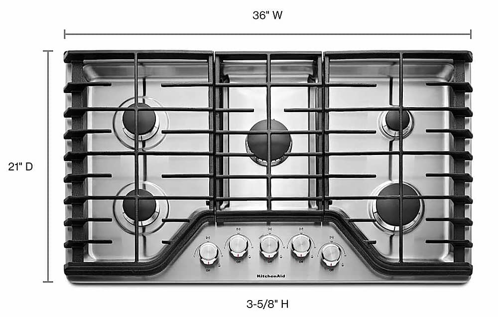 KitchenAid - 36 in. Wide 5 burners Built-In Gas Cooktop - Stainless Steel