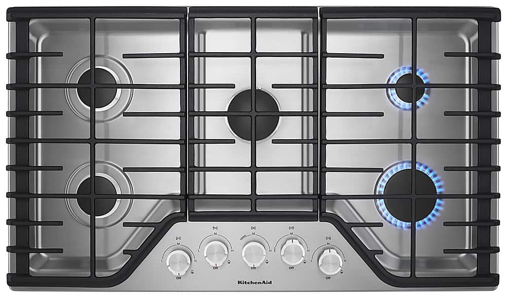 KitchenAid - 36 in. Wide 5 burners Built-In Gas Cooktop - Stainless Steel