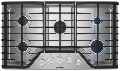 KitchenAid - 36 in. Wide 5 burners Built-In Gas Cooktop - Stainless Steel