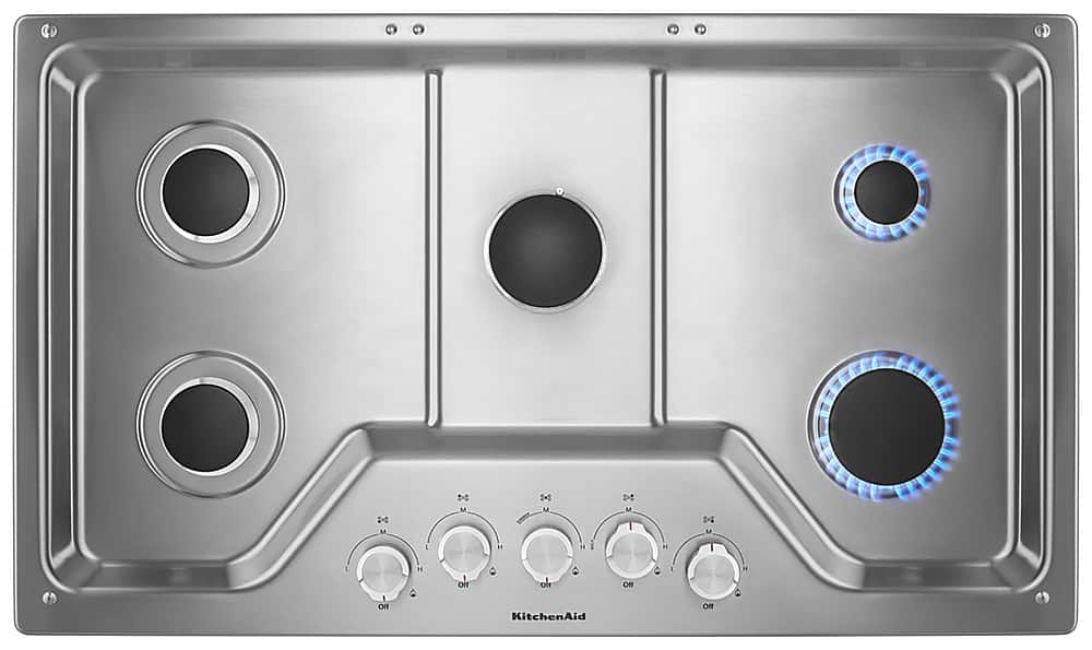 KitchenAid - 36 in. Wide 5 burners Built-In Gas Cooktop - Stainless Steel