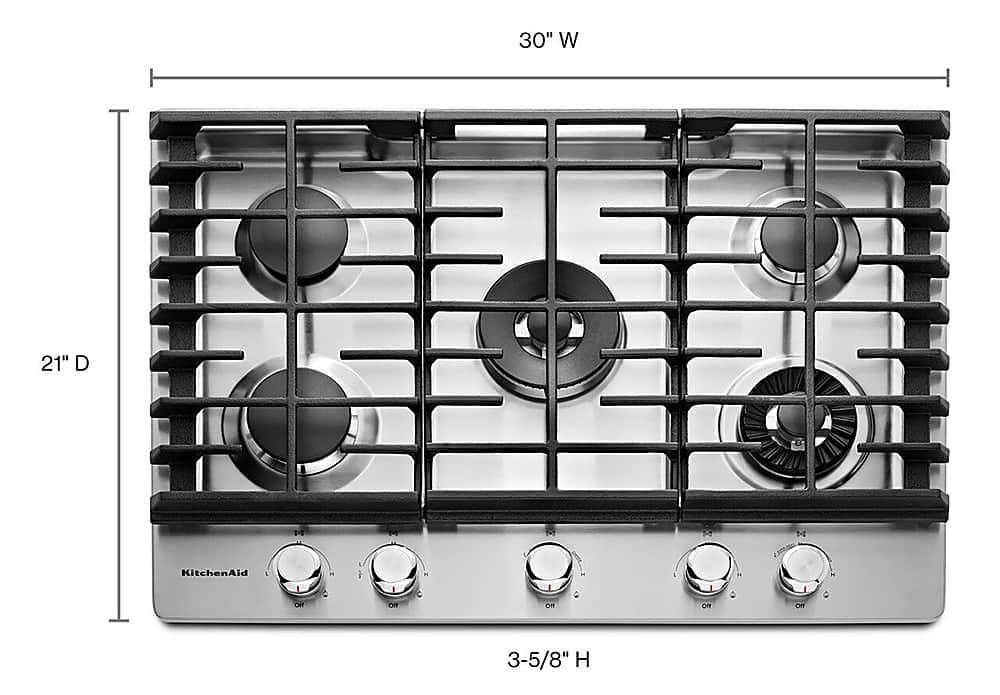 KitchenAid - 30 in. Wide 5 burners Built-In Gas Cooktop - Stainless Steel