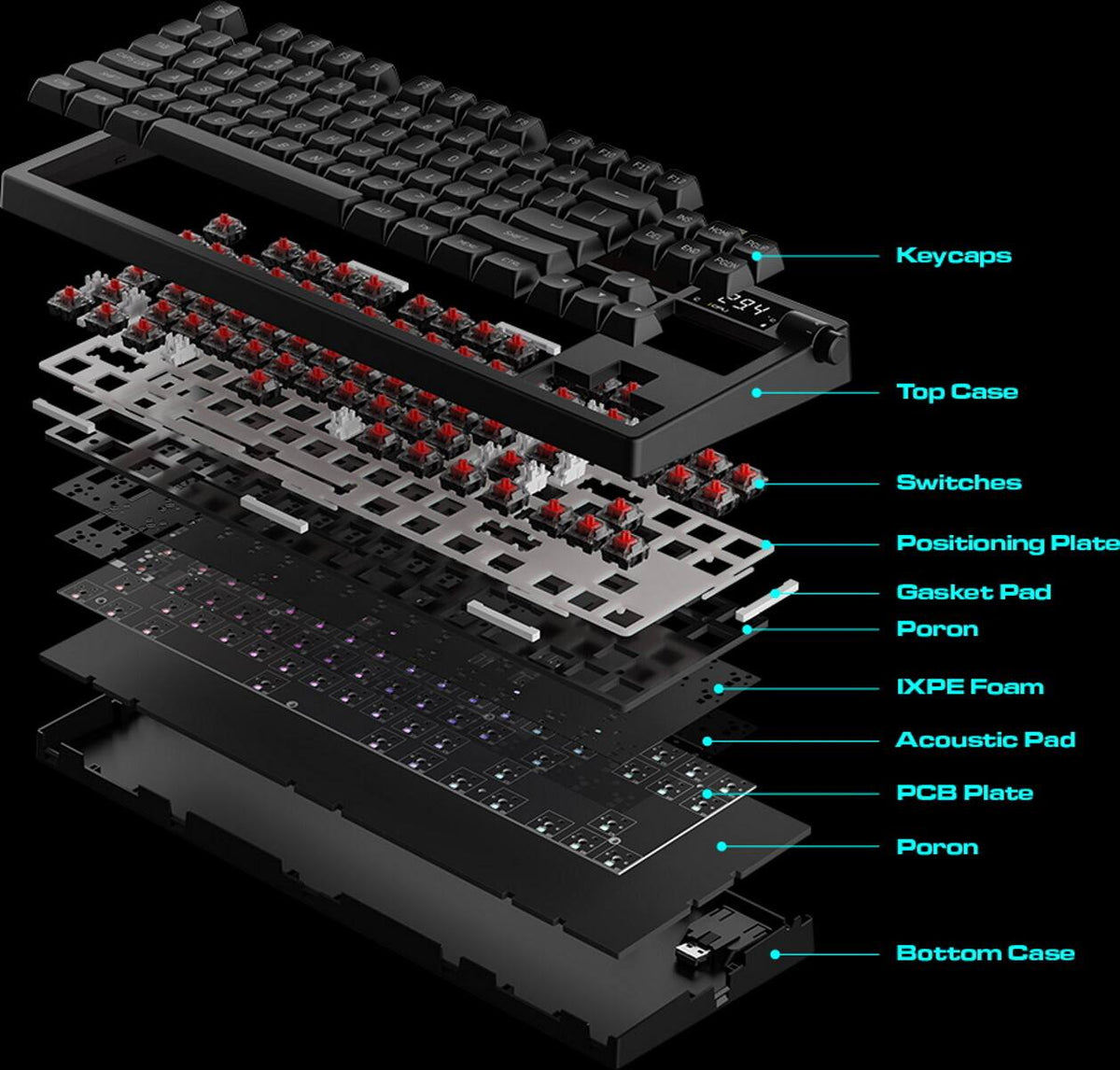 GAMDIAS - HERMES M7 TKL Hybrid Mechanical Red Switch Gaming Keyboard - Black