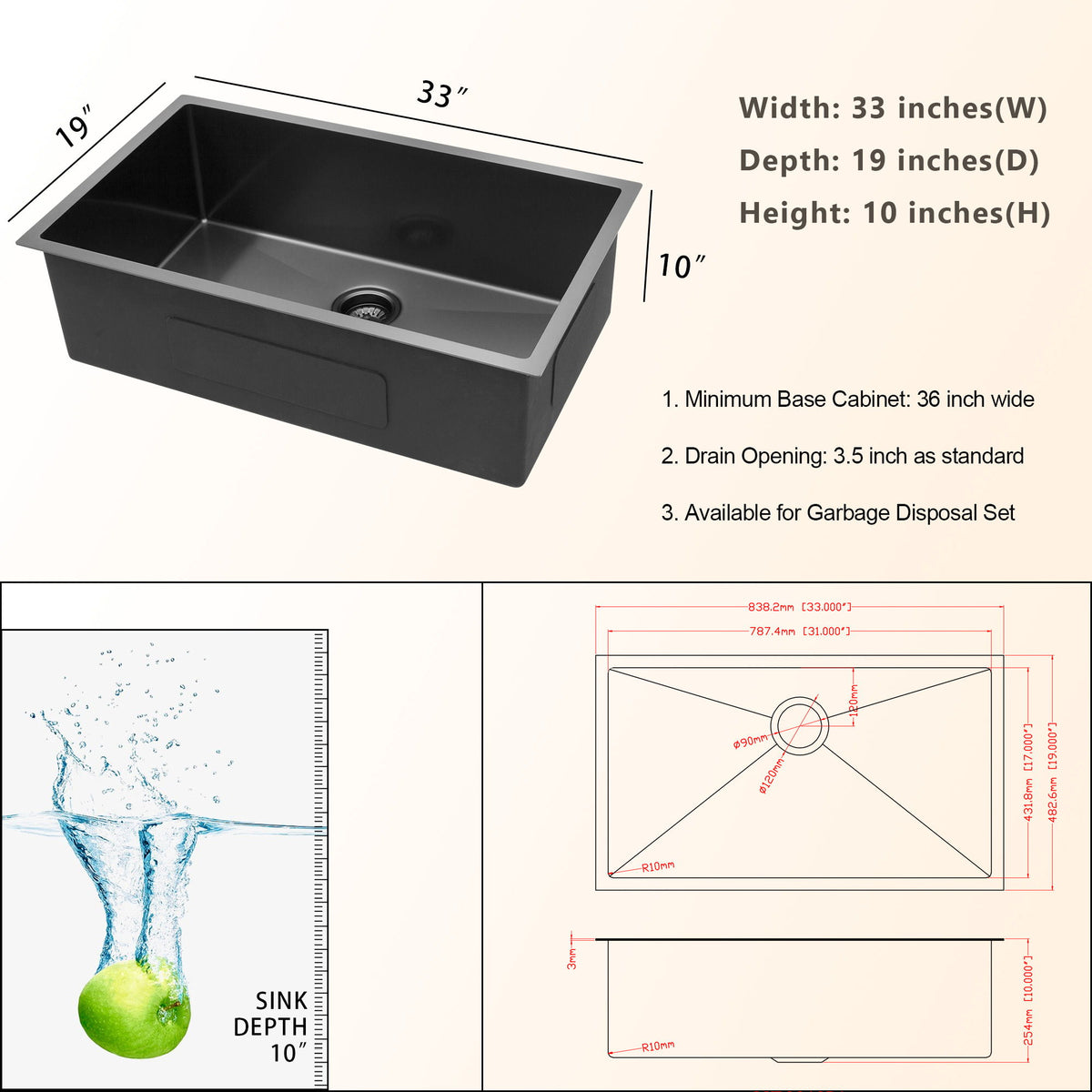 Undermount Kitchen Sink 16 Gauge Stainless Steel