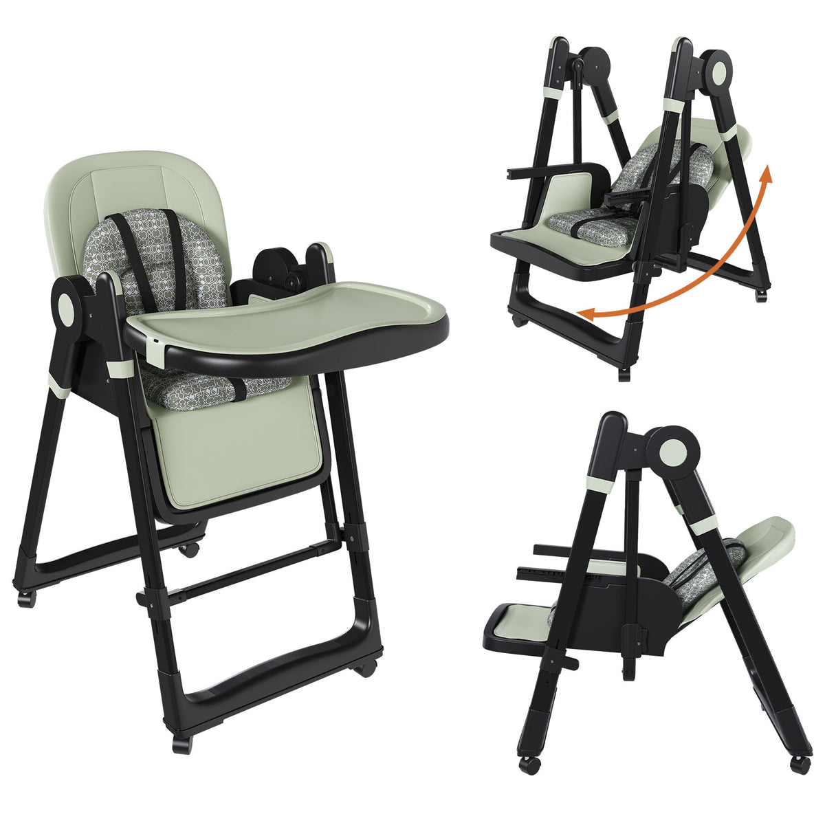 Silla alta convertible para bebé con mecedora y arnés de 5 puntos