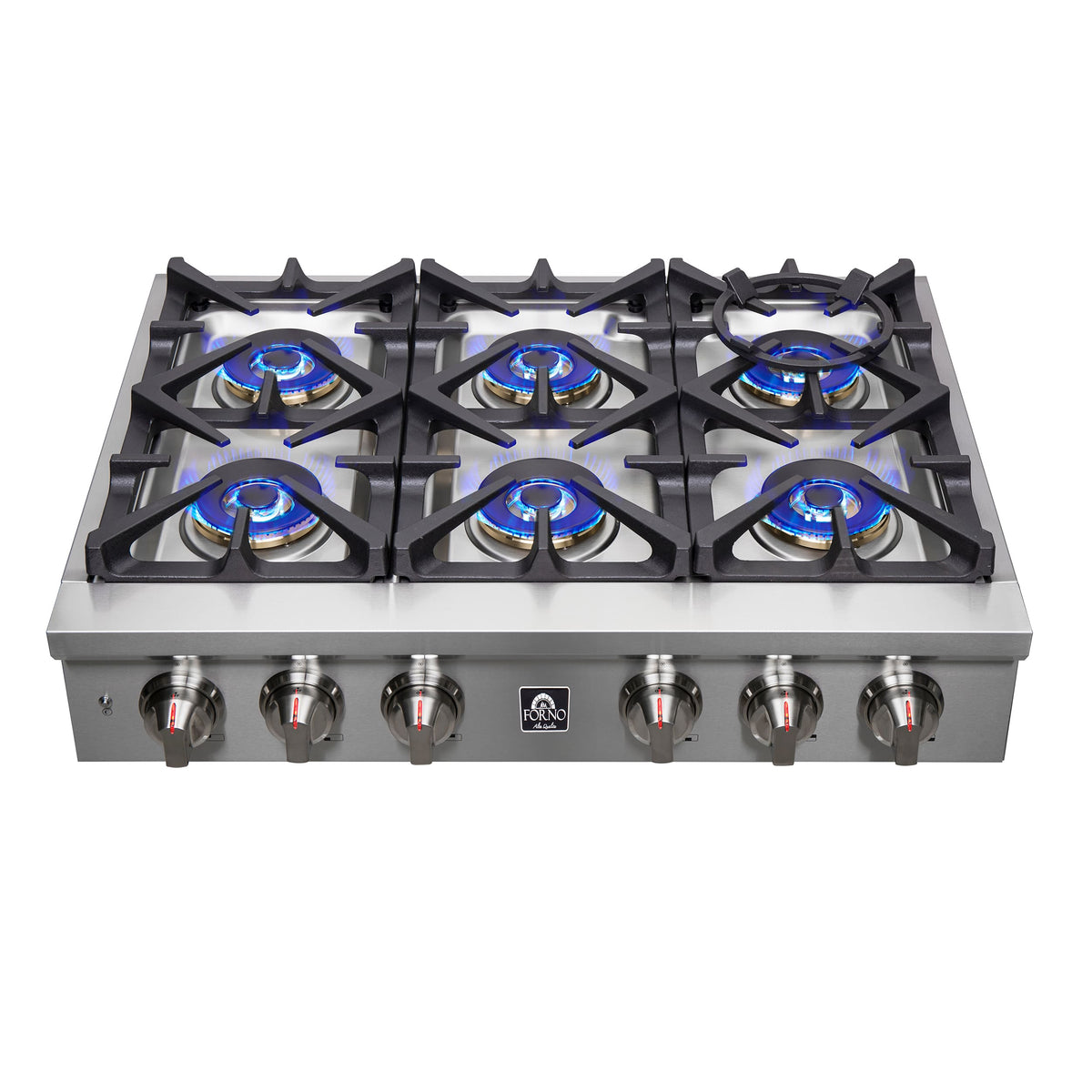 Forno Appliances - 36 in. Wide 6 Burner FORNO ALTA QUALITA PRO-STYLE GAS RANGETOP - Silver