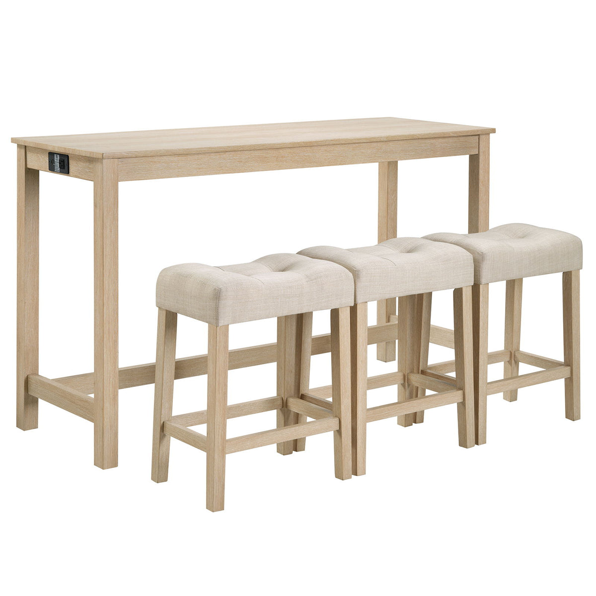Set de mesa de bar de 4 piezas con toma de corriente