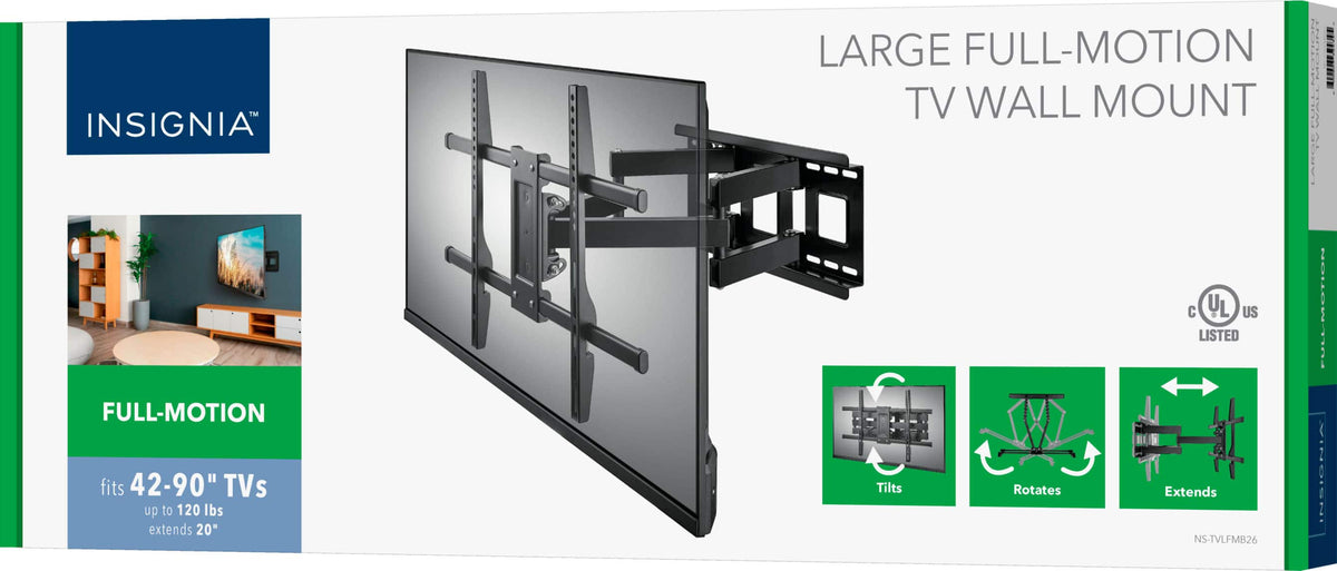 Insignia™ - Full-Motion TV Wall Mount for Most 42–90" TVs, Up to 120 lbs. — Extends 20" - Black
