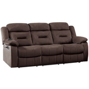 Sofá reclinable moderno con reposabrazos tipo almohada, respaldo acolchado, capitoné horizontal y puerto de carga USB