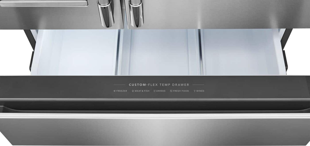 Frigidaire - Professional 36 in. Wide 21 Cu. Ft. Counter-Depth 4-Door French Door Refrigerator with Custom-Flex Temp Drawer - Stainless Steel