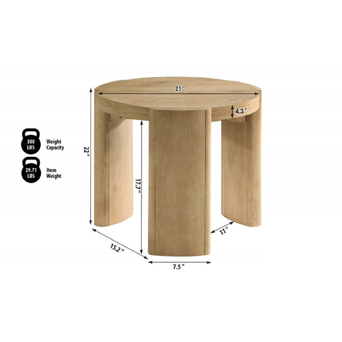 Mesa auxiliar redonda Kepler Drift de 21", mesa lateral de sofá de 1 pieza para sala de estar con patas curvas - Madera a la deriva