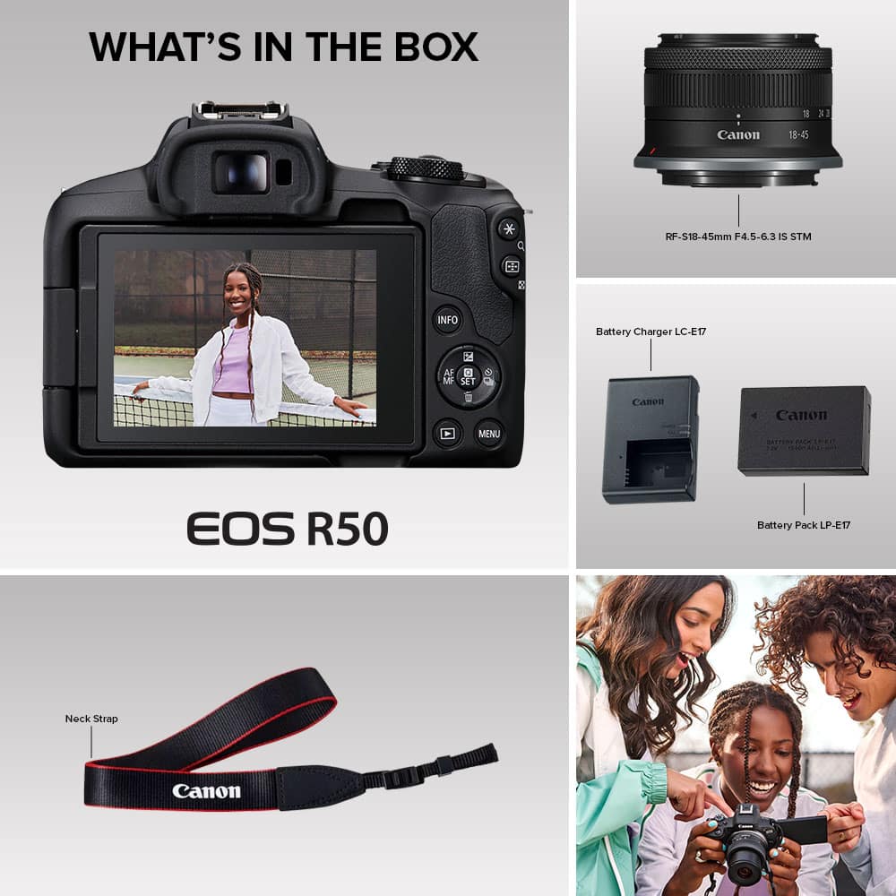 Canon - EOS R50 4K Video Mirrorless Camera with RF-S18-45mm f/4.5-6.3 IS STM Lens - Black