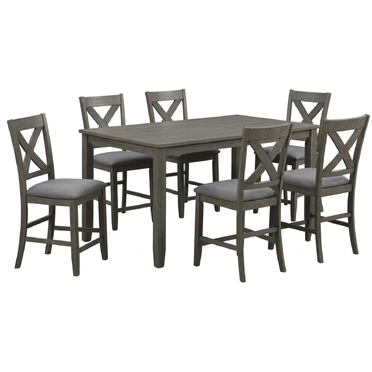 Juego de comedor de 7 piezas, mesa de altura de mostrador y 6 sillas - Gris