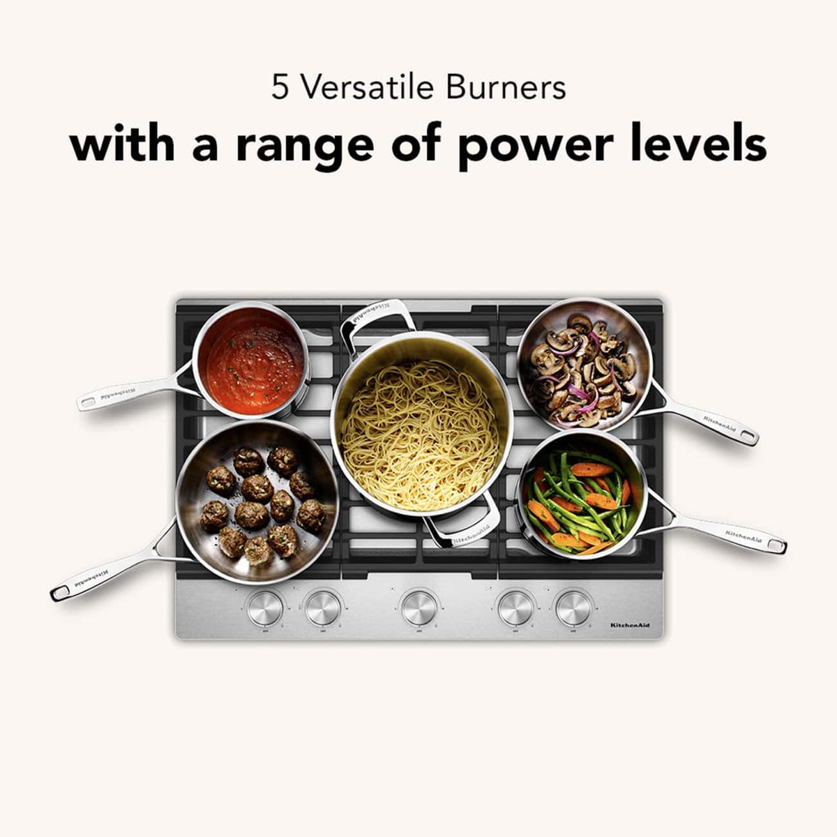 KitchenAid 30 in. Gas Cooktop with 5 Versatile Burners - Stainless Steel