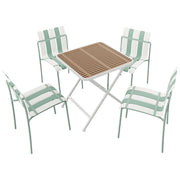 Juego de 4 sillas individuales con diseño de bloques de color y mesa cuadrada plegable - Verde neblina / Caqui / Blanco