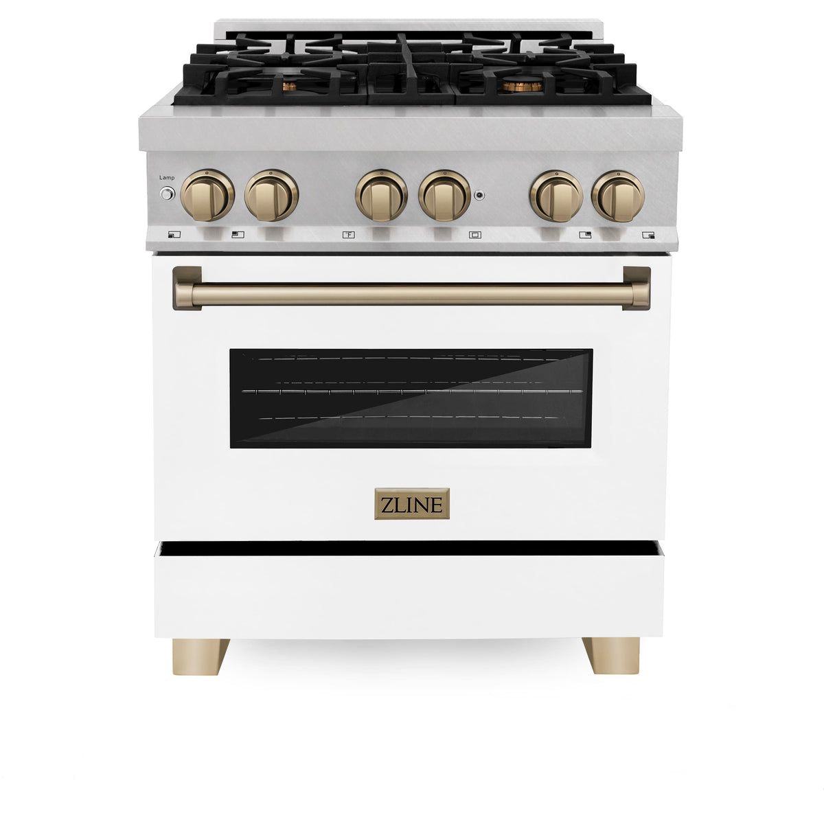 ZLINE - 30 in. Wide 4 Burner Autograph Legacy Dual Fuel Range in Satin Steel w/ White & Bronze Accents (RASZ-WM-30-CB) - Stainless Steel