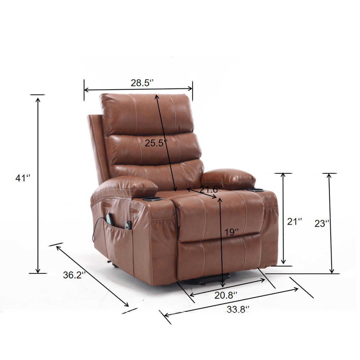 Sillón reclinable eléctrico de gran tamaño con masaje de vibración de 8 puntos y calor lumbar