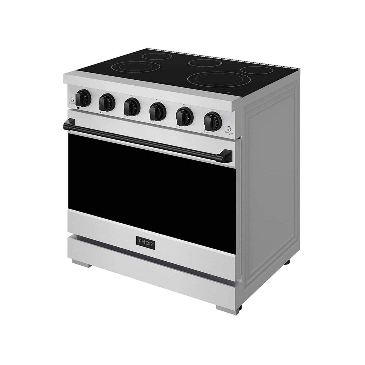 36 in. Wide 5 Elements Gordon Ramsay Series by Thor Kitchen 6.0 Cu. Ft Freestanding Electric Range with Black Hardware - Stainless Steel