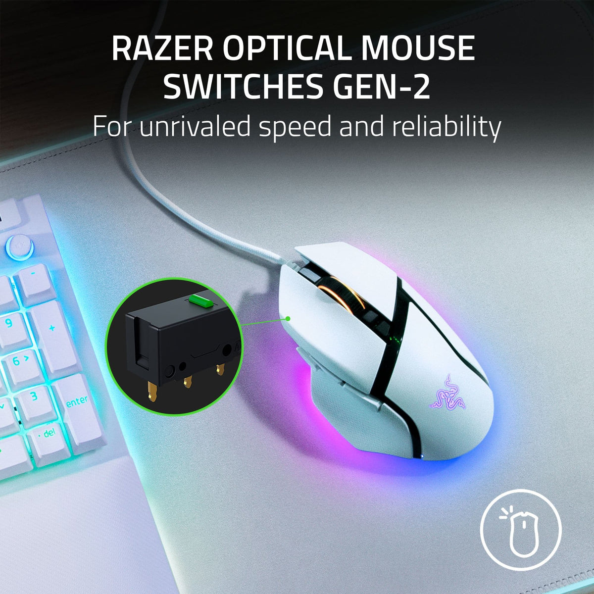 Razer - Basilisk V3 Optical Gaming Mouse with Chroma RBG Lighting - Wired - White