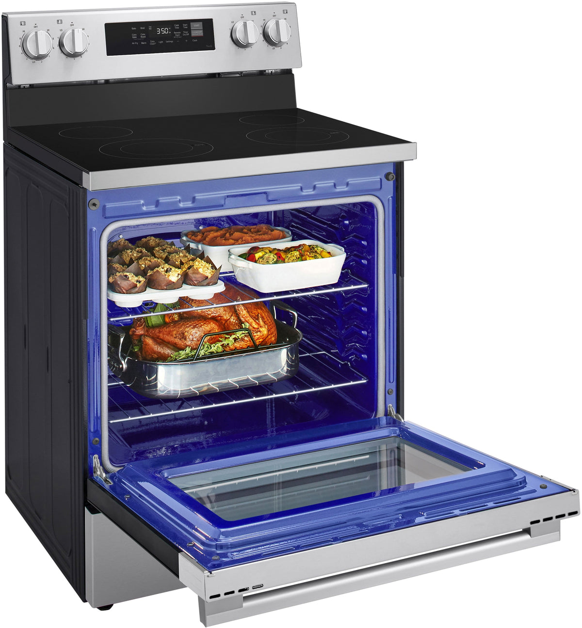 LG - 30-in Wide 6.3 Cu. Ft. Freestanding Electric Convection Smart Range with 4 Elements, Air Fry and WideView Window - Stainless Steel