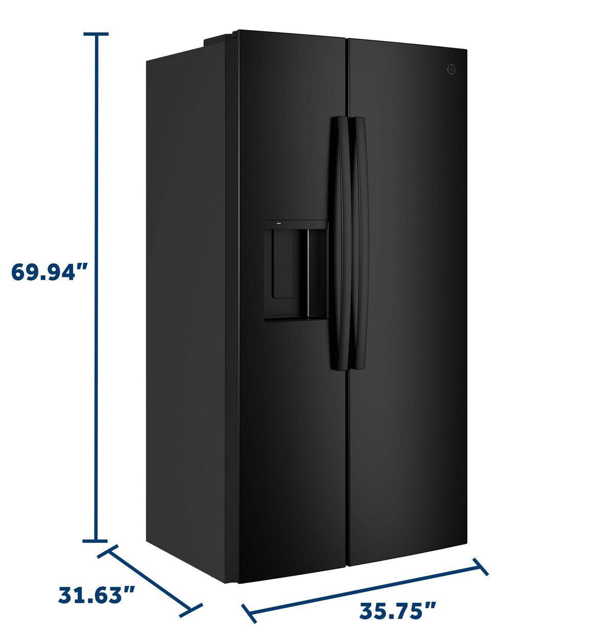 GE - 36 in. Wide 23.6 Cu. Ft. Freestanding Counter-Depth Side-By-Side Refrigerator ith Extra Tall Water and Ice Dispenser - Black