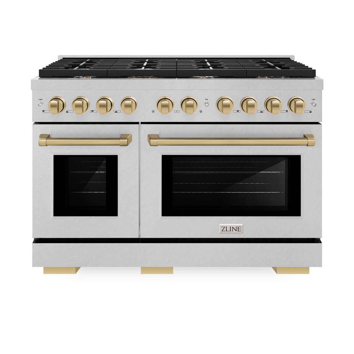 ZLINE - 48 in. Wide 8 Burner Autograph Paramount Satin Steel Gas Range with Bronze Accents (SGRSZ-48-CB) - Stainless Steel