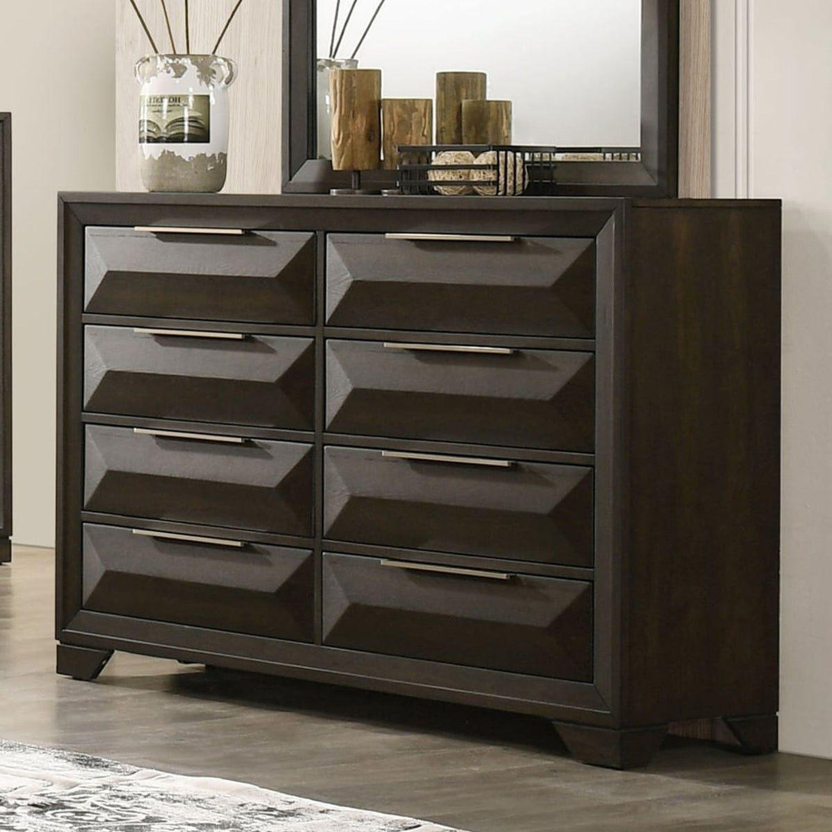 Cómoda de 8 cajones con soporte biselado - Espresso