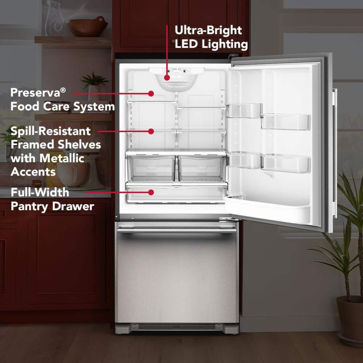 KitchenAid - 19 Cu. Ft. 30-Inch Standard-Depth Bottom Mount Refrigerator with Right Door Swing - Stainless Steel