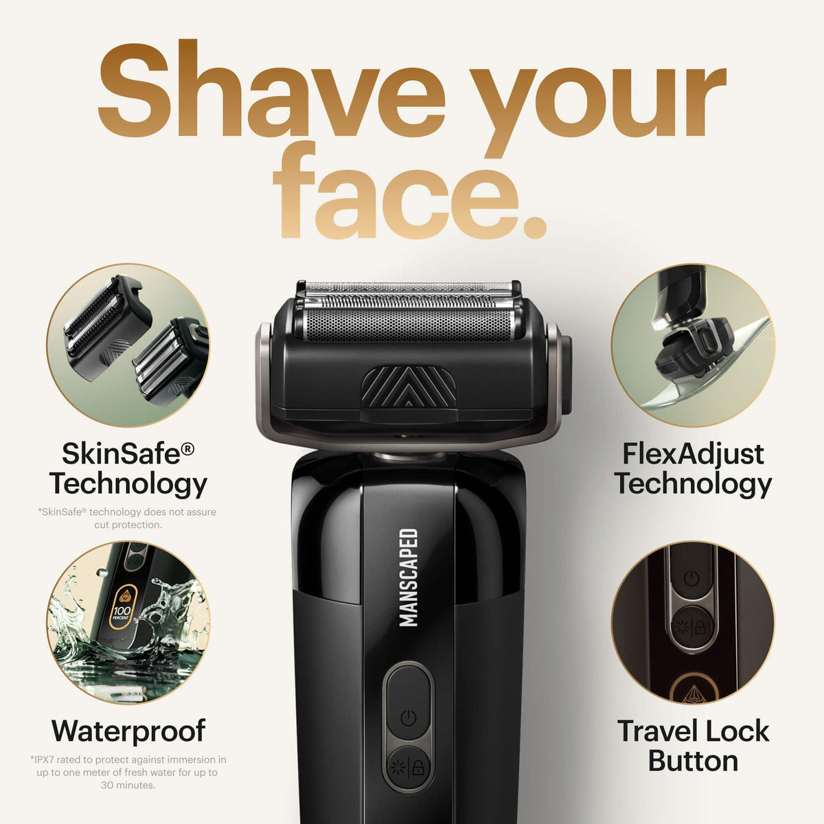 Manscaped - The Chairman Pro Essentials Kit Rechargeable Wet/Dry Electric Foil Face Shaver and SkinSafe Stubble Trimmer - Black