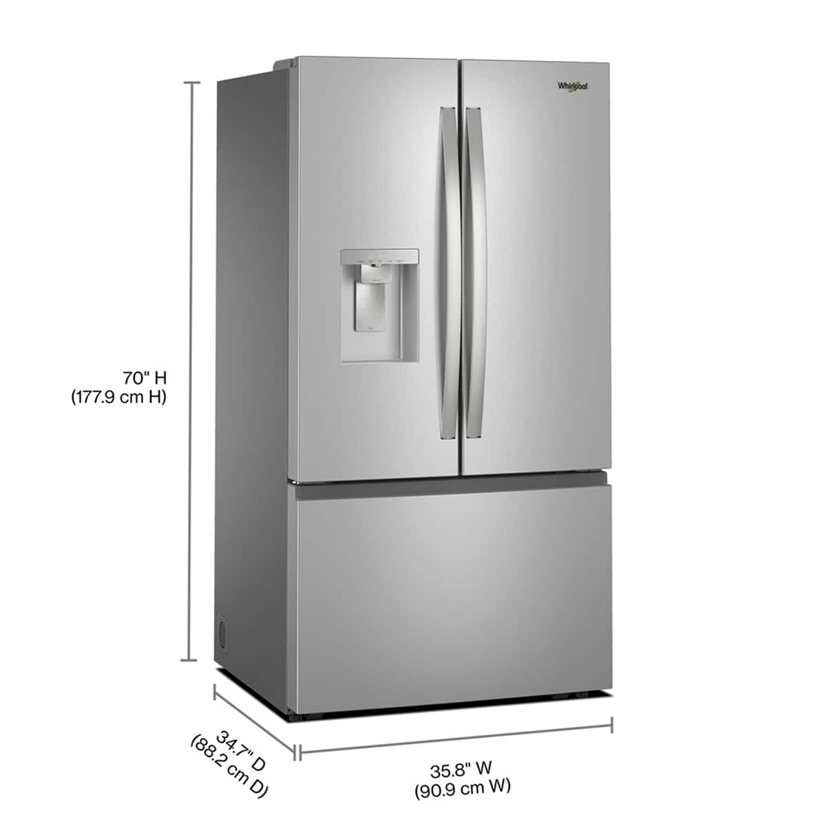 Whirlpool - 36 in. Wide 30 cu. ft. French Door Refrigerator with Dual Ice Makers - Fingerprint-Resistant Stainless Finish