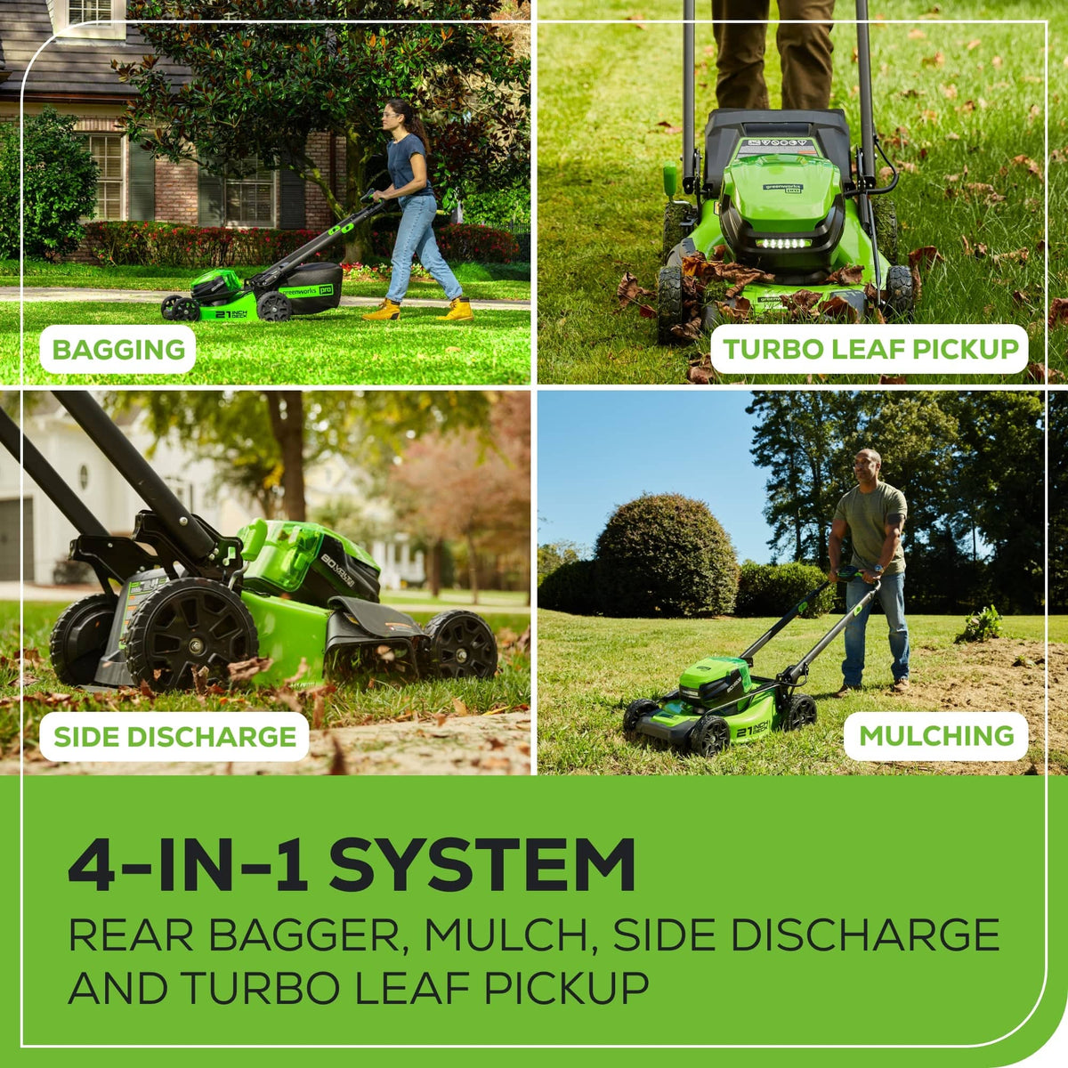Greenworks - 80-Volt 21-Inch Self-Propelled Lawn Mower with 4.0Ah Battery and Charger - Green
