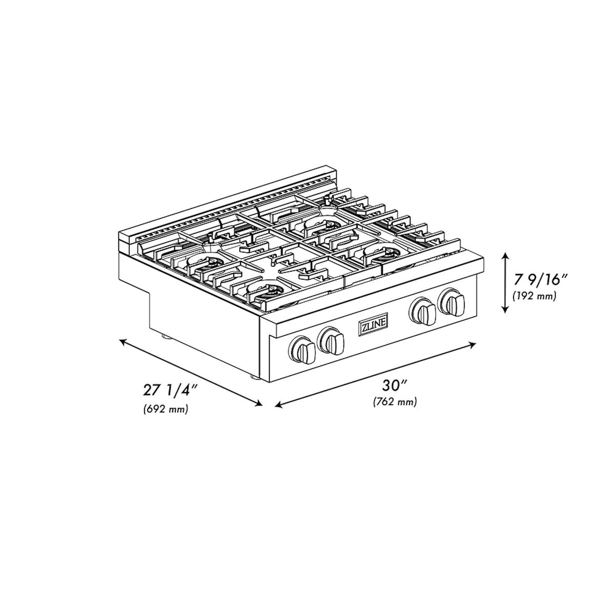 ZLINE - 30 in. Wide 4 Burner AutographParamount DuoPro Gas Rangetop in Black Satin Steel and Bronze Accents (PSRTBSZ-30-CB) - Black Satin Stainless Steel