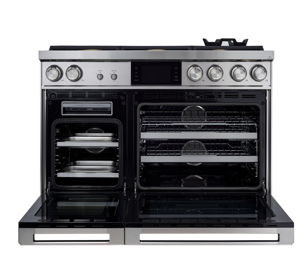 Dacor - 48 in. Wide 6 Burner Contemporary 6.6 Cu. Ft. Slide-In Double Oven Dual Fuel Four-Part Pure Convection Range - Silver Stainless Steel
