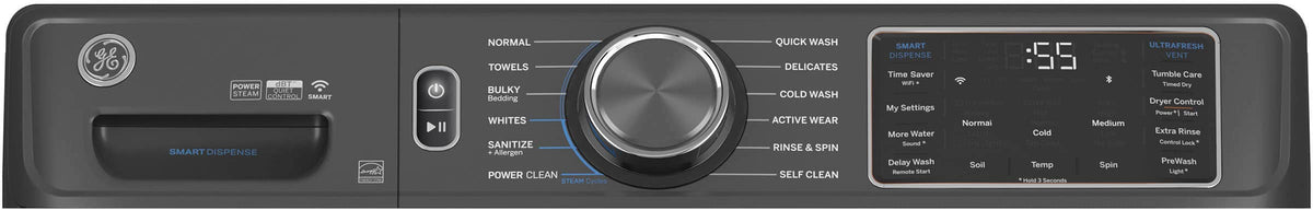 GE - 5.0 Cu. Ft. Stackable Smart Front Load Washer with Steam, SmartDispense and Odorblock Ultra Fresh Vent System - Carbon Graphite