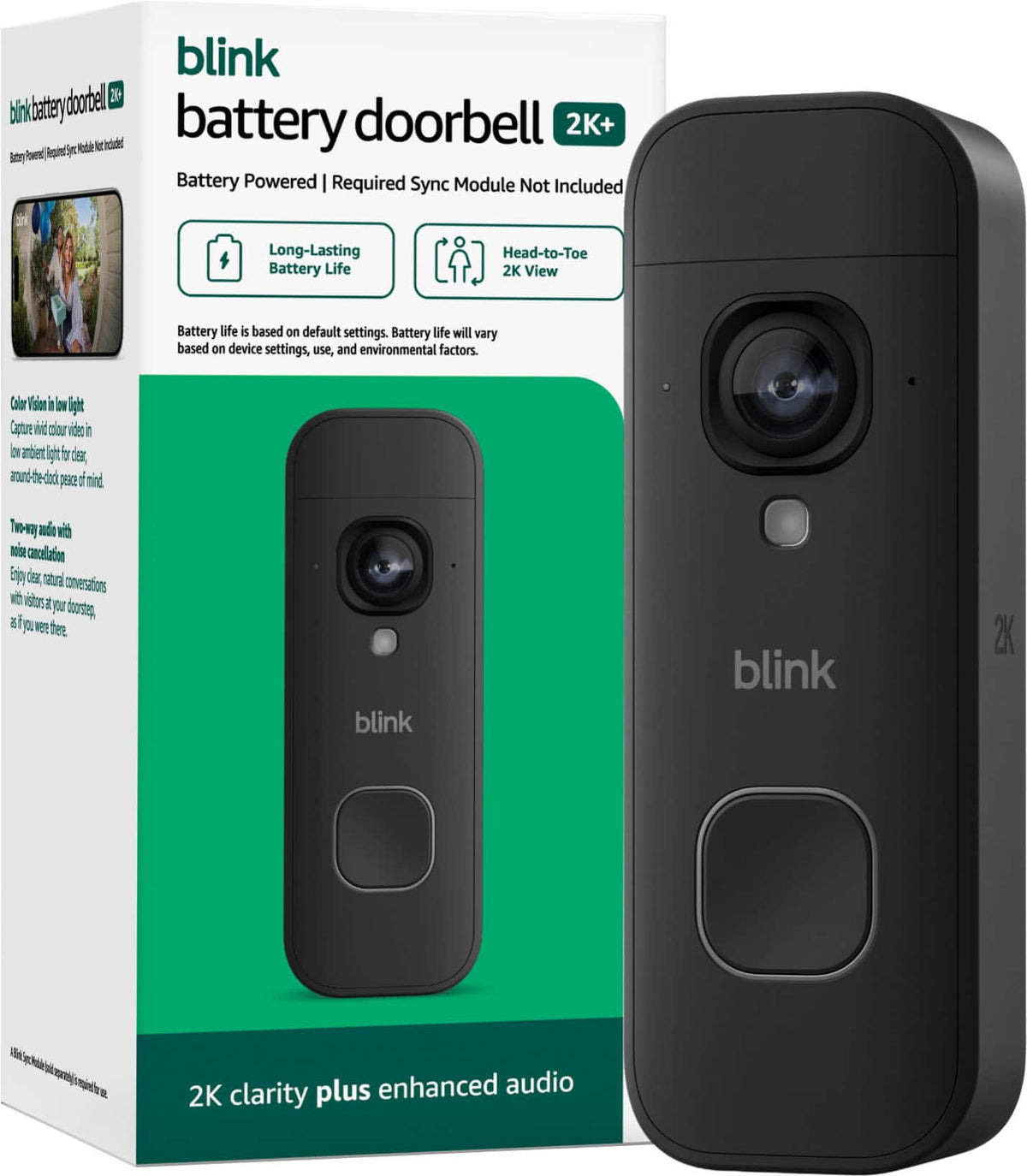 Blink - Battery Doorbell 2K+ (Add-On) - Wireless video doorbell, 2K resolution, enhanced audio - Black