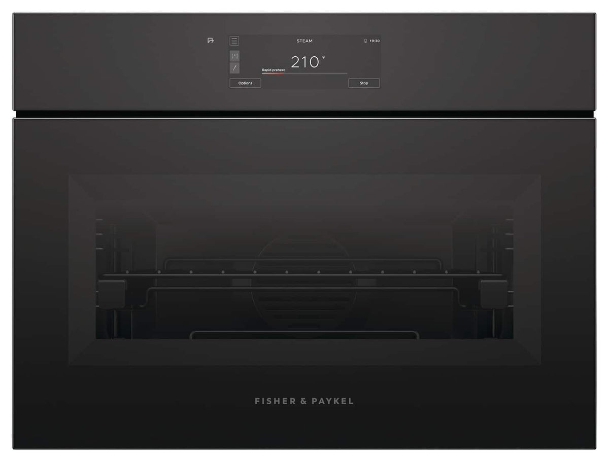 Fisher & Paykel - 24" 1.9 Cu Ft Built-in Combination Steam Oven, 6.8" Touchscreen, Compact - Handleless - Minimal (Soft - Black