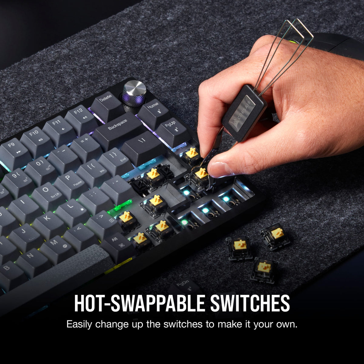 CORSAIR - K65 PLUS RGB 75% Wireless Mechanical Pre-Lubricated MLX Red Linear Switch Gaming Keyboard with Hot-Swappable Switches - Black/Gray